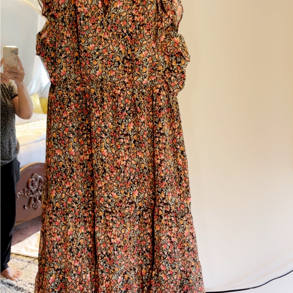 BB Dakota Orange Brown Ruffled Ruched Sundress